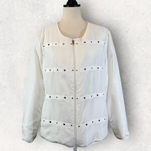Chico’s White Puffer Jacket Gold Studded Accent Size 2 (US Size L)